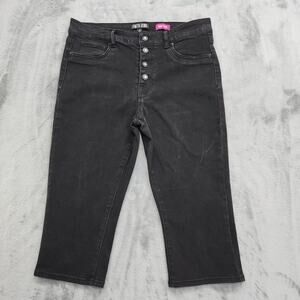 FAITH JEANS Womens 12 Black High Rise Button Fly Skinny Crop Capri Stretch Denim
